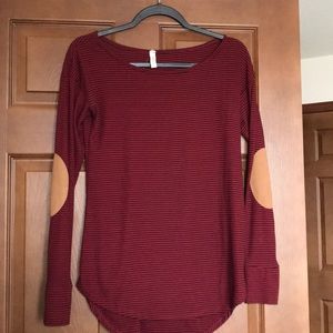 Long sleeve, elbow patches, burgundy top